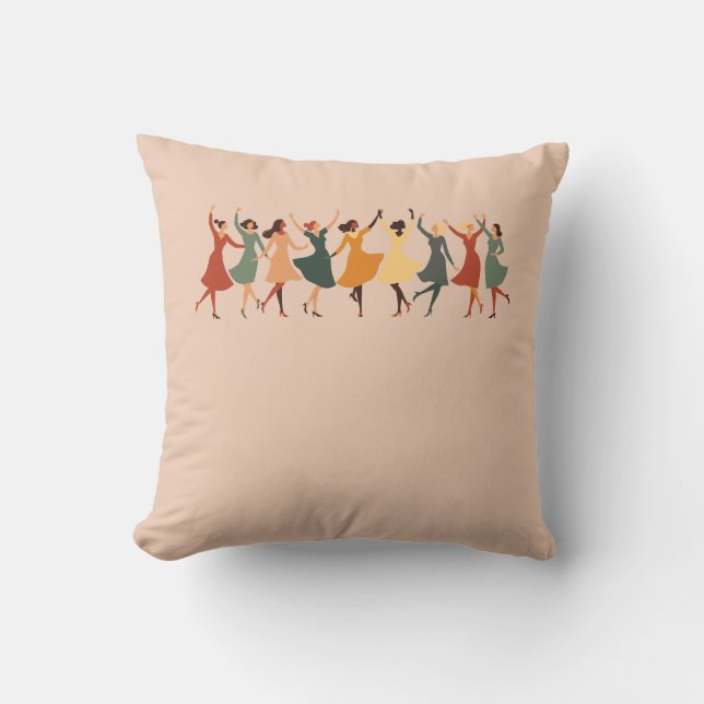 Nio damer dansar Mid-Century Retro Utklipp 1 Kudde (Framsida)