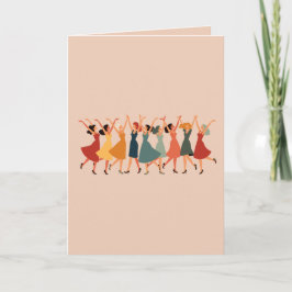 Nio damer dansar Mid-Century Retro Utklipp 3 Helgkort
