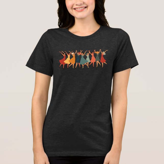 Nio damer dansar Mid-Century Retro Utklipp  3 T Shirt (Framsida)