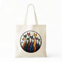 Nio färgstarka katter - Whimsiskt Kattdjur Art Sho