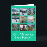 Nio Foto Collage Anpassad Grattiskort Kort<br><div class="desc">Detta genomtänkta gratulationskort innehåller nio foton i en enkel rutlayout med redigerbar text, d.v.s. titel, år eller meddelande längst ned i två praktiska rader. Klicka på anpassa för att lägga till dina foton, och varje foto passar på plats. Gör en underbar present till din make/maka, barn, familj, vänner, kollegor eller...</div>