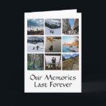 Nio Foto Collage Anpassad Hälsningskort Kort<br><div class="desc">Detta genomtänkta gratulationskort innehåller nio foton i en enkel rutnätslayout med redigerbar text, d.v.s. titel, år eller meddelande längst ned i två praktiska rader. Klicka på anpassa för att lägga till dina foton, och varje foto passar perfekt på plats. Gör en underbar present till din make/maka, barn, familj, vänner, kollegor...</div>