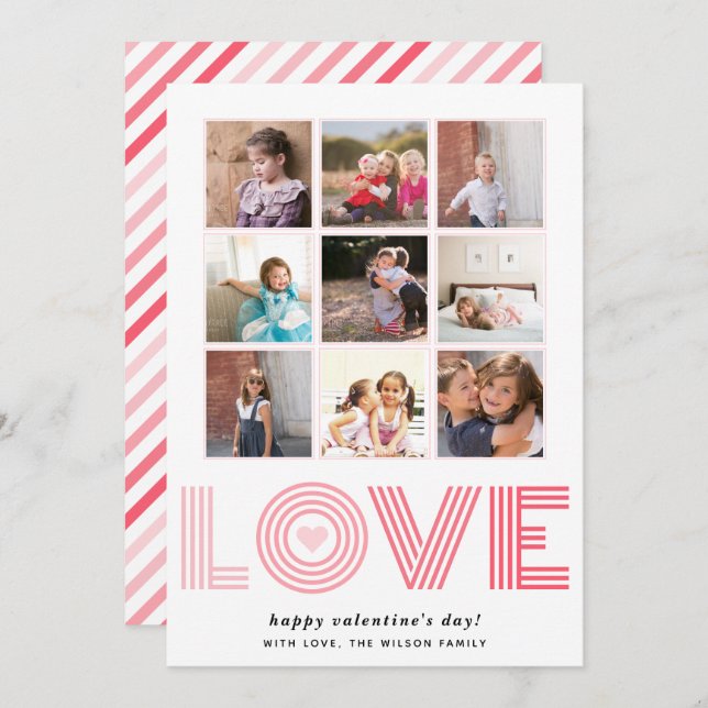 Nio foton från Ombre rosa KÄRLEK Valentines day Julkort (Fram/baksida)