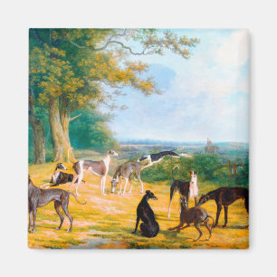 Nio greyhound i ett landskap av Jacques-Laurent Magnet