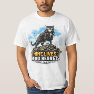 Nio liv noll ånger | Cool tuff katt T-shirt |