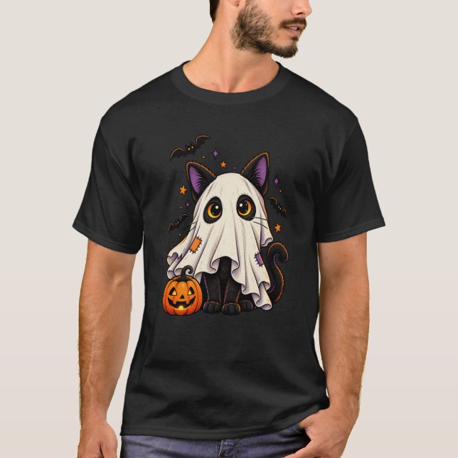 Nio liv räcker inte Spökis Katt Halloween T-Shirt (Framsida)
