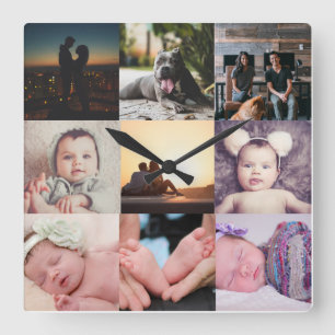 Nio Photo Collage-mall Fyrkantig Klocka