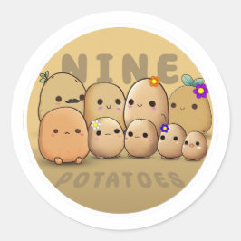 Nio potatis runt klistermärke
