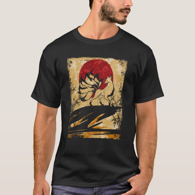 Nio Tails Fox Japansk Retro 6 T Shirt (Framsida)
