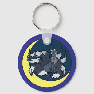 Nio Tails Silver Fox (Kitsune) Nyckelring