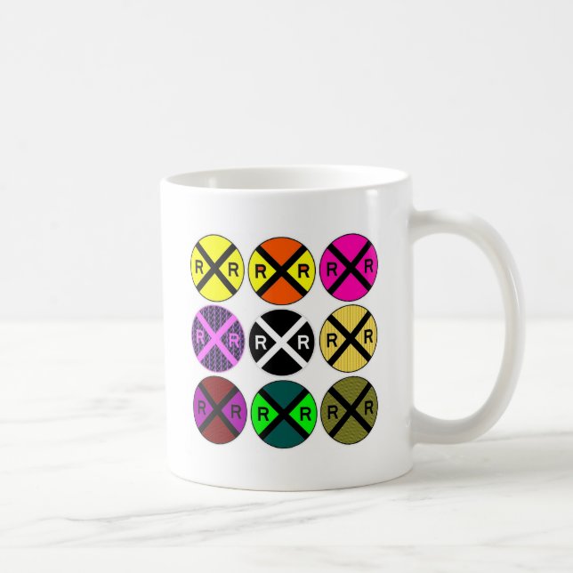 Nio undertecknar färgadjärnvägkorsningar kaffemugg (Höger)