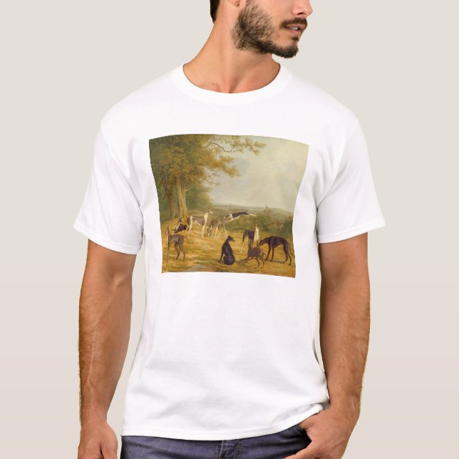 Nio vinthundar i en landskap (olja på kanfas) t-shirt (Framsida)