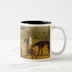 Nio vinthundar i en landskap (olja på kanfas) Två-Tonad mugg