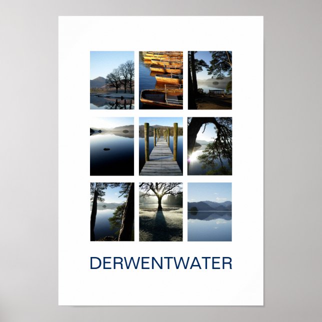 Nio vyer av Derwentwater - Sjö District Poster (Framsidan)