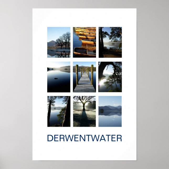 Nio vyer av Derwentwater - Sjö District Poster (Framsidan)