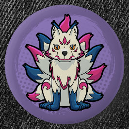 Niofot svans-räven Yokai Kitsune Knapp