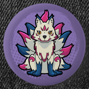 Niofot svans-räven Yokai Kitsune Knapp