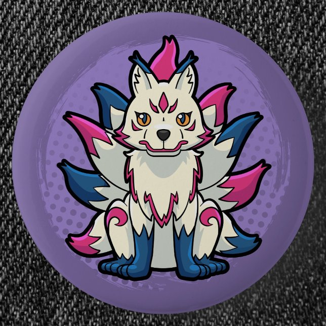 Niofot svans-räven Yokai Kitsune Knapp (Nine-Tailed Fox Yokai Can Badge- Detail View)