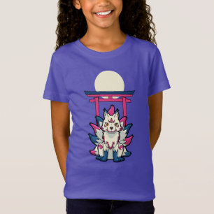Niohundrad svansad Kitsune Fox- Rolig Yokai T Shirt