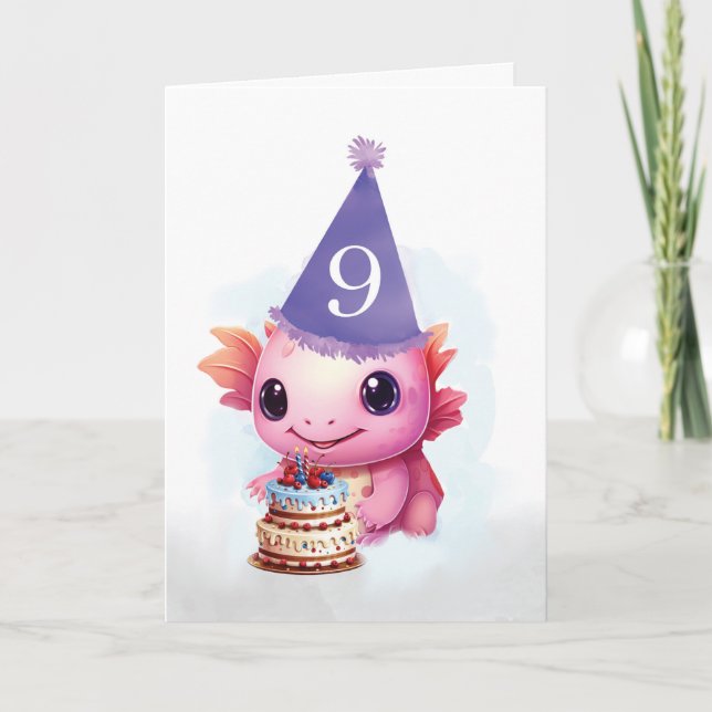 Nionde 9:e födelsedagen Cute Rosa Axolotl Kort (Framsida)