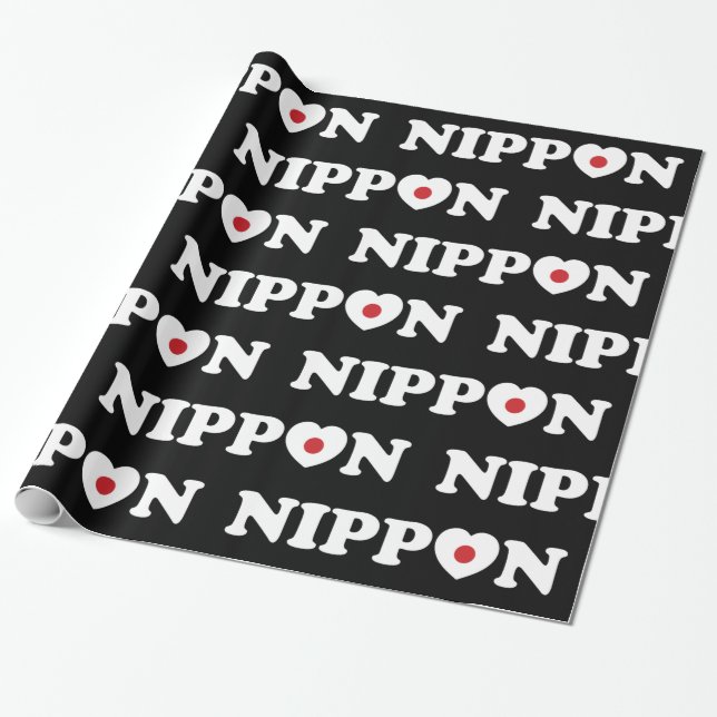 Nippon Kärlek Heart Flagga Wrapping Papper Presentpapper (Utrullad)