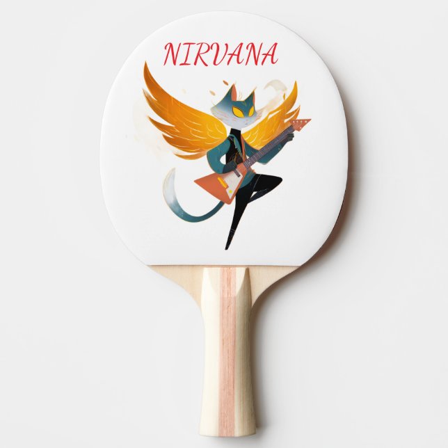 Nirvana Cat with Guitar & Wings – Table Tennis Pad Pingisracket (Framsidan)