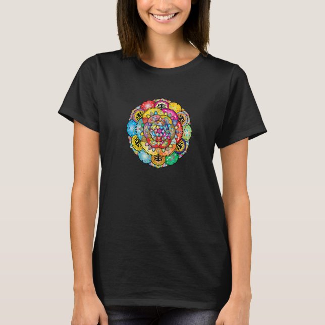 Nirvana Mandala Chakra Helig Fractal Yoga Mantra T Shirt (Framsida)