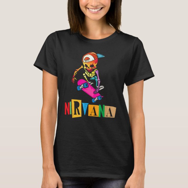 Nirvana Skateboard Skelton T Shirt (Framsida)