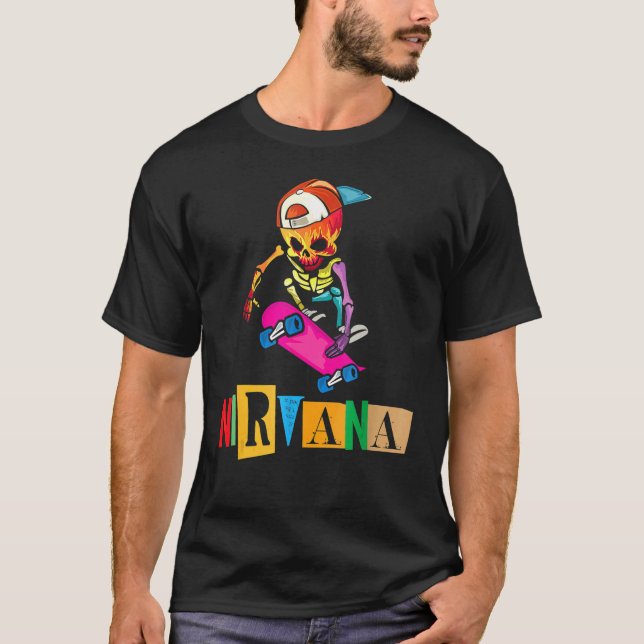 Nirvana Skateboard Skelton T Shirt (Framsida)