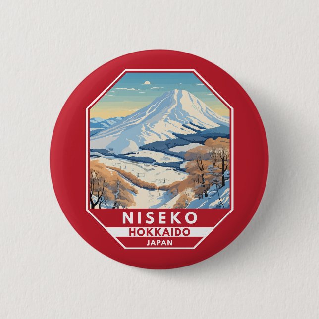 Niseko Hokkaido Japan Winter Travel Art Vintage Knapp (Framsida)