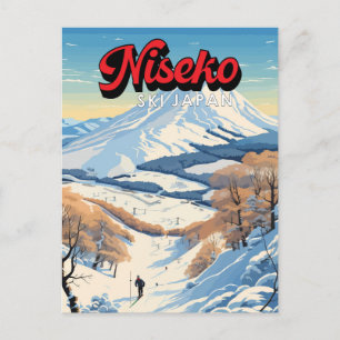 Niseko Hokkaido Japan Winter Travel Art Vintage Vykort
