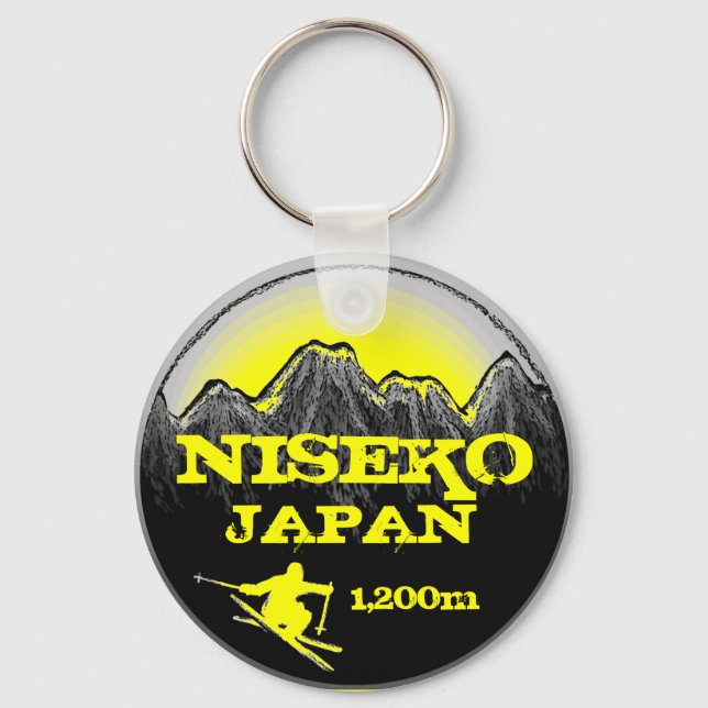Niseko Japan gult ski art-nyckelkedja Nyckelring (Framsida)