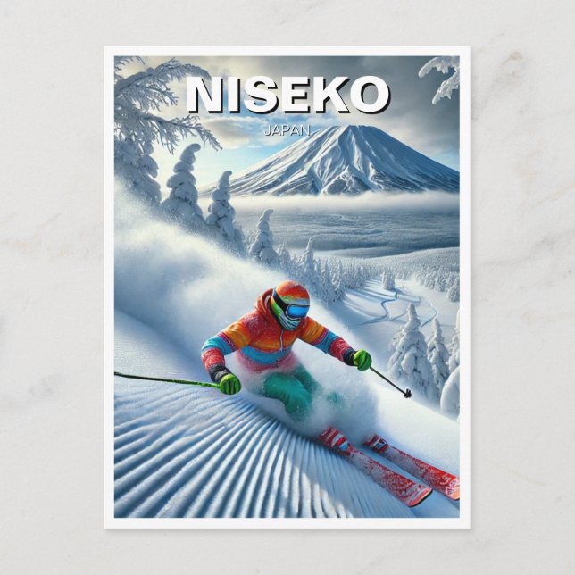 Niseko Japan Hokkaido Skier Skiing Vykort (Framsida)
