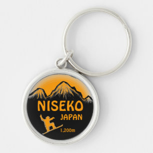 Niseko Japan orange snowboard art-nyckelkedja Rund Silverfärgad Nyckelring