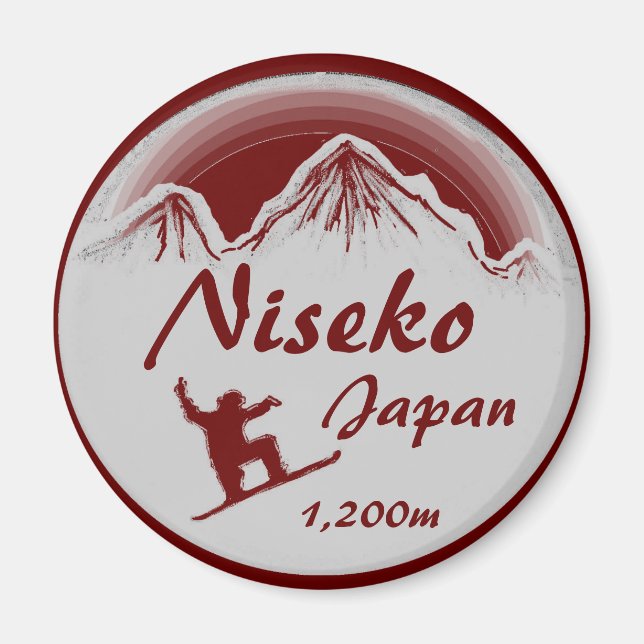 Niseko Japan red snowboard art souvenir magnet (Framsidan)