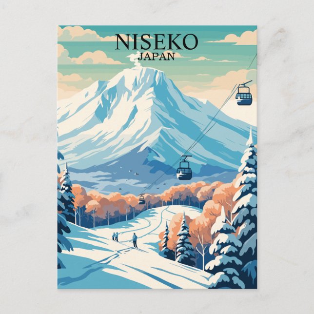 Niseko, Japan: Skiing Travel Vintage Vykort (Framsida)