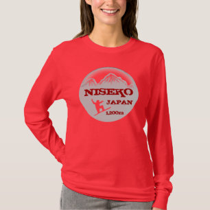 Niseko Japansk röd snowboard art dam shirt T