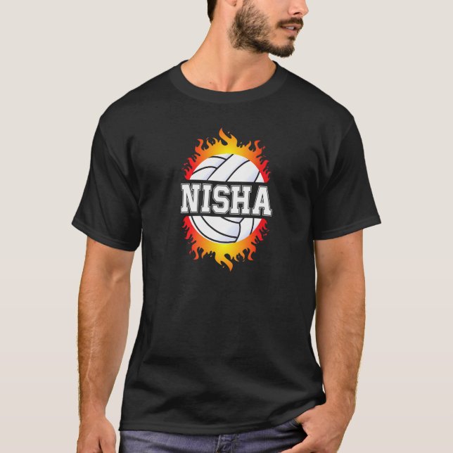 Nisha Namn Volleyball Player Girls Boll och Net Sp T Shirt (Framsida)