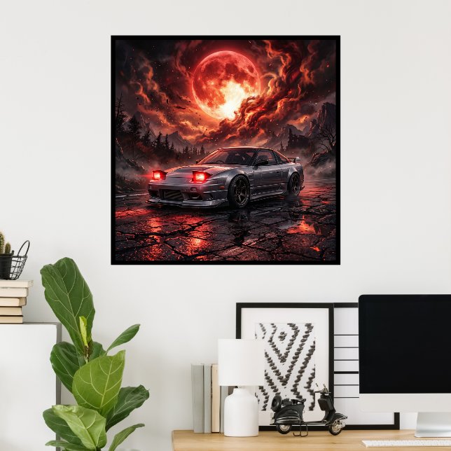 Nissan 240SX Under en blodröd måne Poster (Hemmakontoret)
