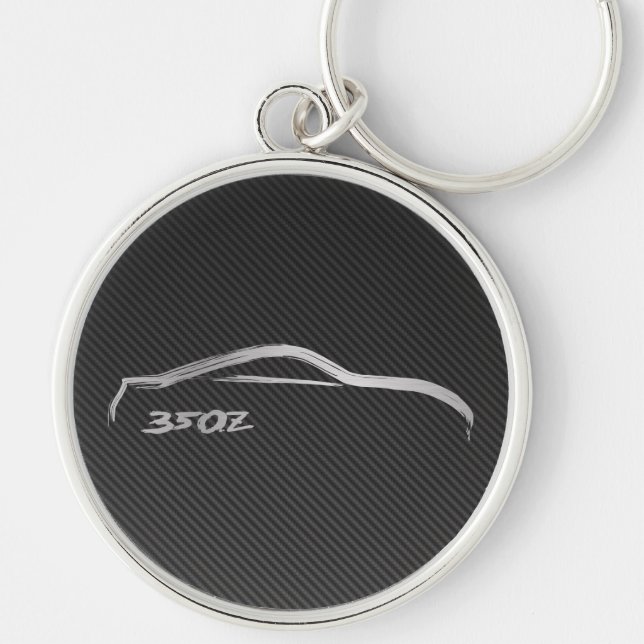 Nissan 350Z logotyp med Fauxkolfiber Rund Silverfärgad Nyckelring (Framsidan)