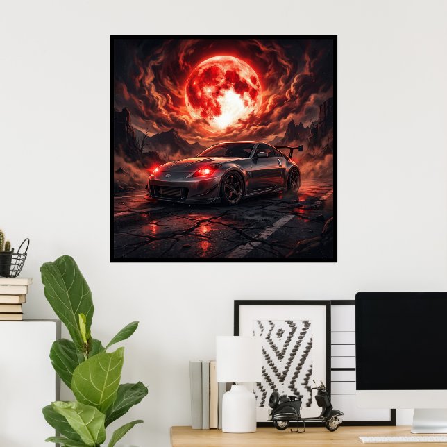 Nissan 350z Under en blodröd måne Poster (Hemmakontoret)