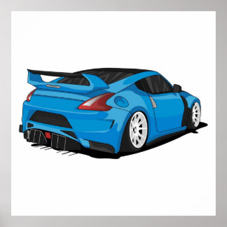 Nissan 370z blå med vita fälgar poster