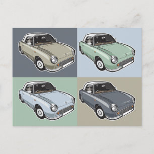 Nissan Figaro i fyra färger Vykort