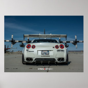 Nissan GT-R35 LibertyWalk Widebody med Flygplan Poster