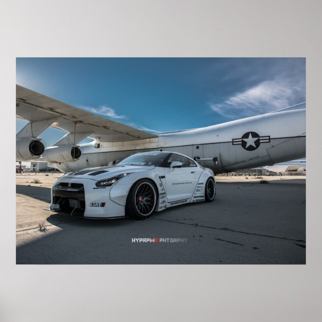 Nissan GT-R35 LibertyWalk Widebody med Flygplan Poster (Framsidan)