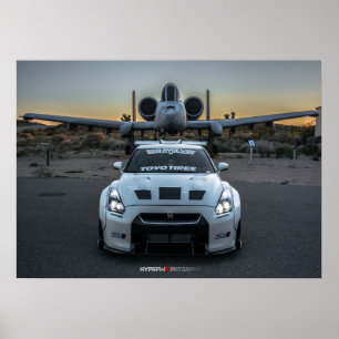 Nissan GT-R35 LibertyWalk Widebody med Flygplan Poster