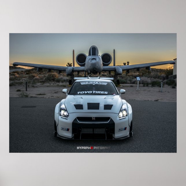 Nissan GT-R35 LibertyWalk Widebody med Flygplan Poster (Framsidan)