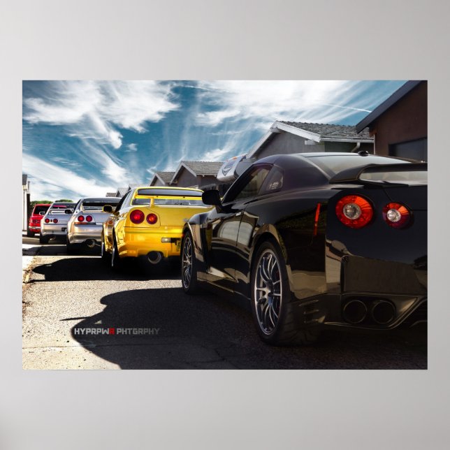 Nissan GT-R35, R34, R33, R32, Hakosuka Skyline Poster (Framsidan)