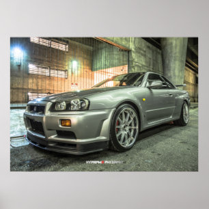 Nissan horisont GT-r R34 i i stadens centrum Los Poster