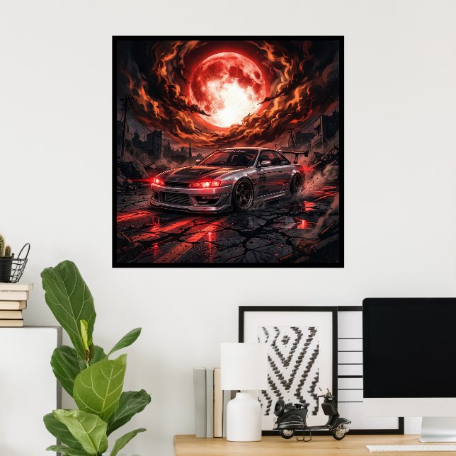 Nissan Silvia S14 Under en blodröd måne Poster (Hemmakontoret)